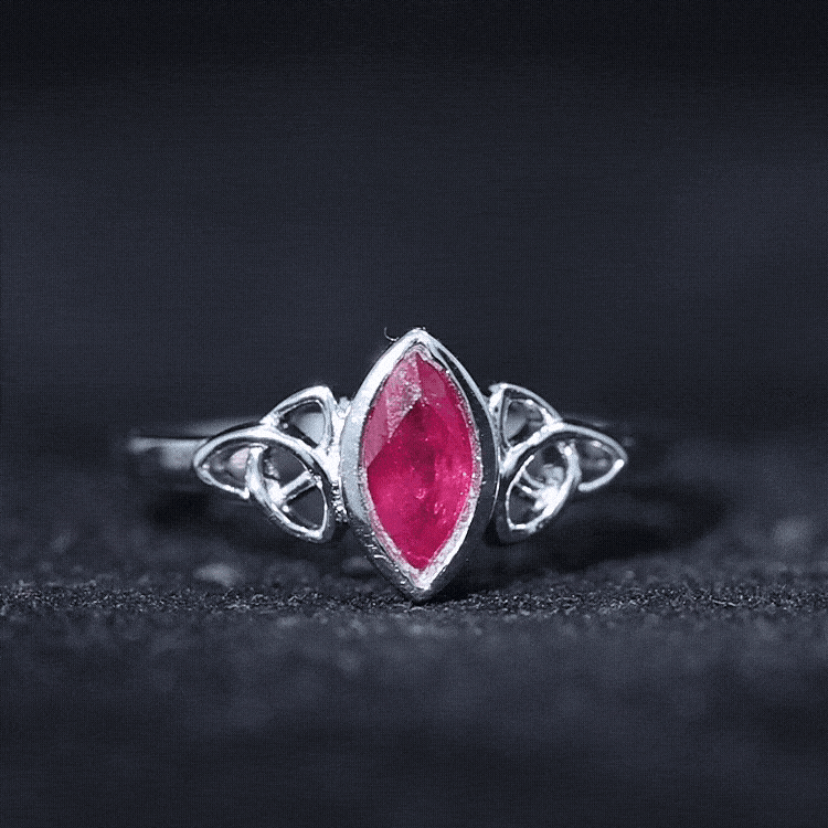 Marquise Shape Ruby Solitaire Celtic Knot Ring