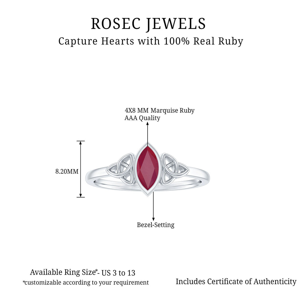Marquise Shape Ruby Solitaire Celtic Knot Ring
