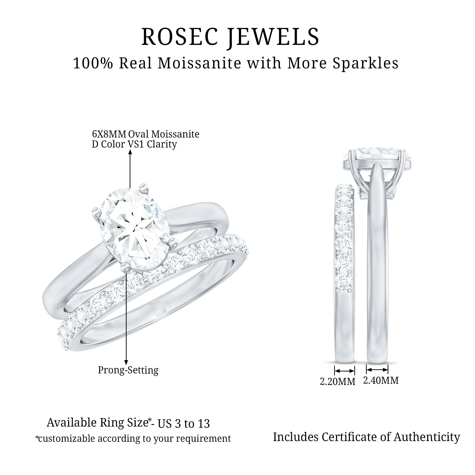 Oval Cut Solitaire Moissanite Bridal Ring Set