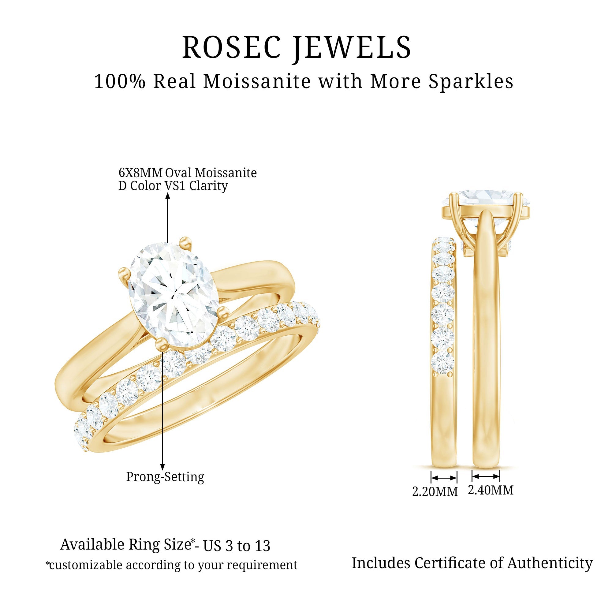 Oval Cut Solitaire Moissanite Bridal Ring Set