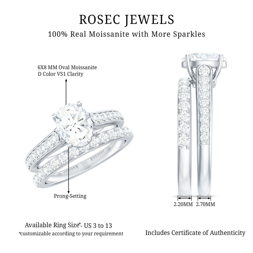 Certified Moissanite Oval Engagement Ring Set