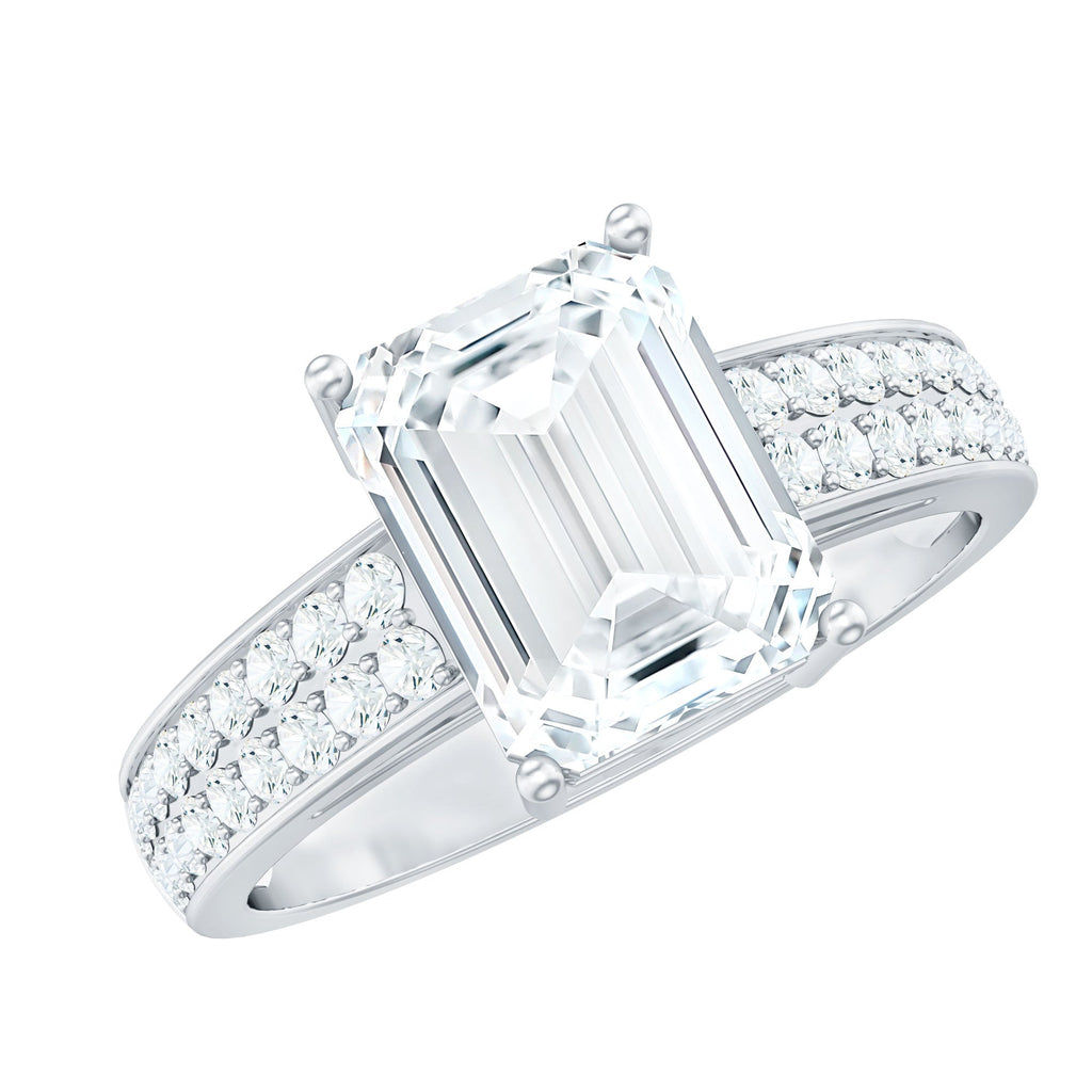 Emerald Cut Moissanite Big Engagement Ring