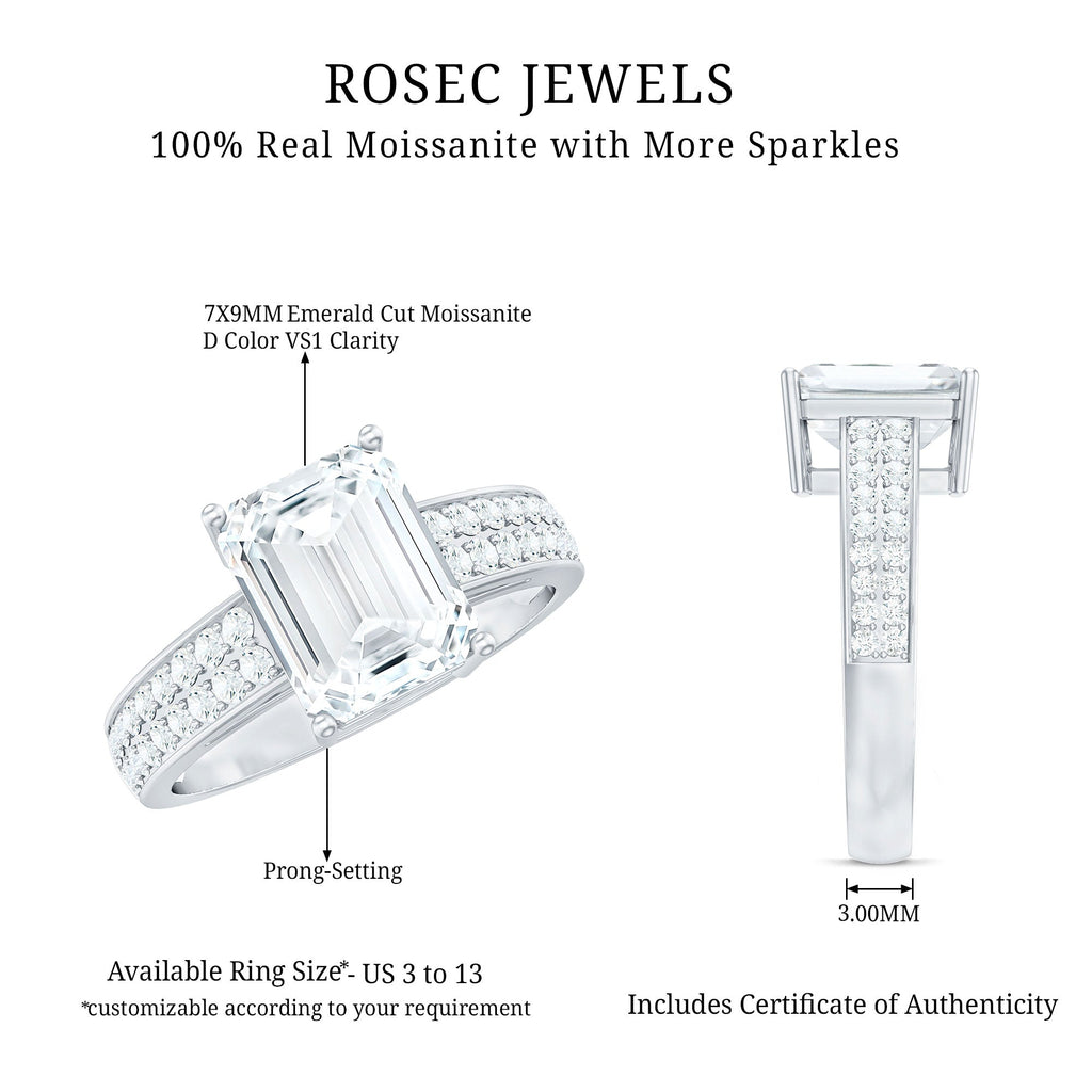 Emerald Cut Moissanite Big Engagement Ring