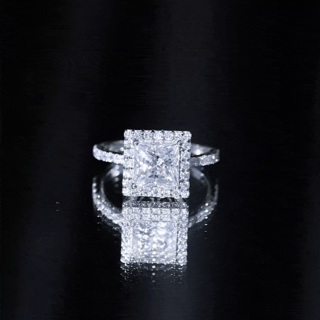 3 CT Princess Cut Moissanite Halo Engagement Ring