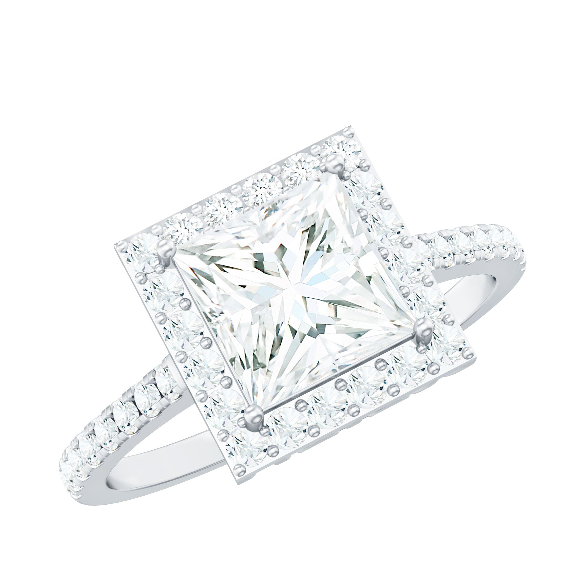 3 CT Princess Cut Moissanite Halo Engagement Ring