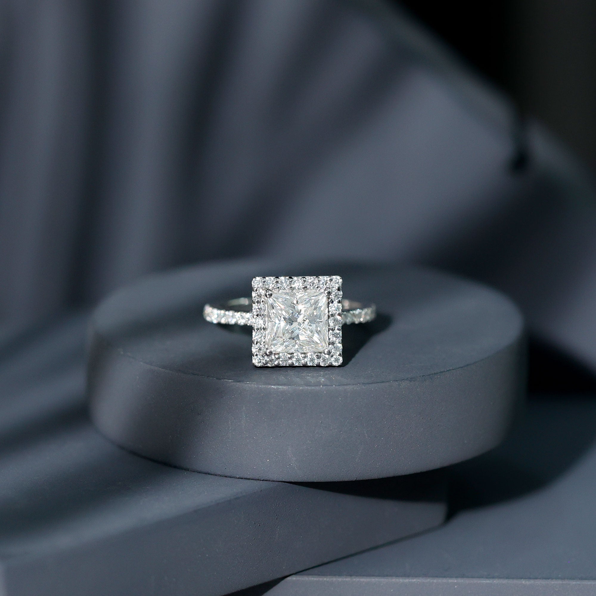 3 CT Princess Cut Moissanite Halo Engagement Ring