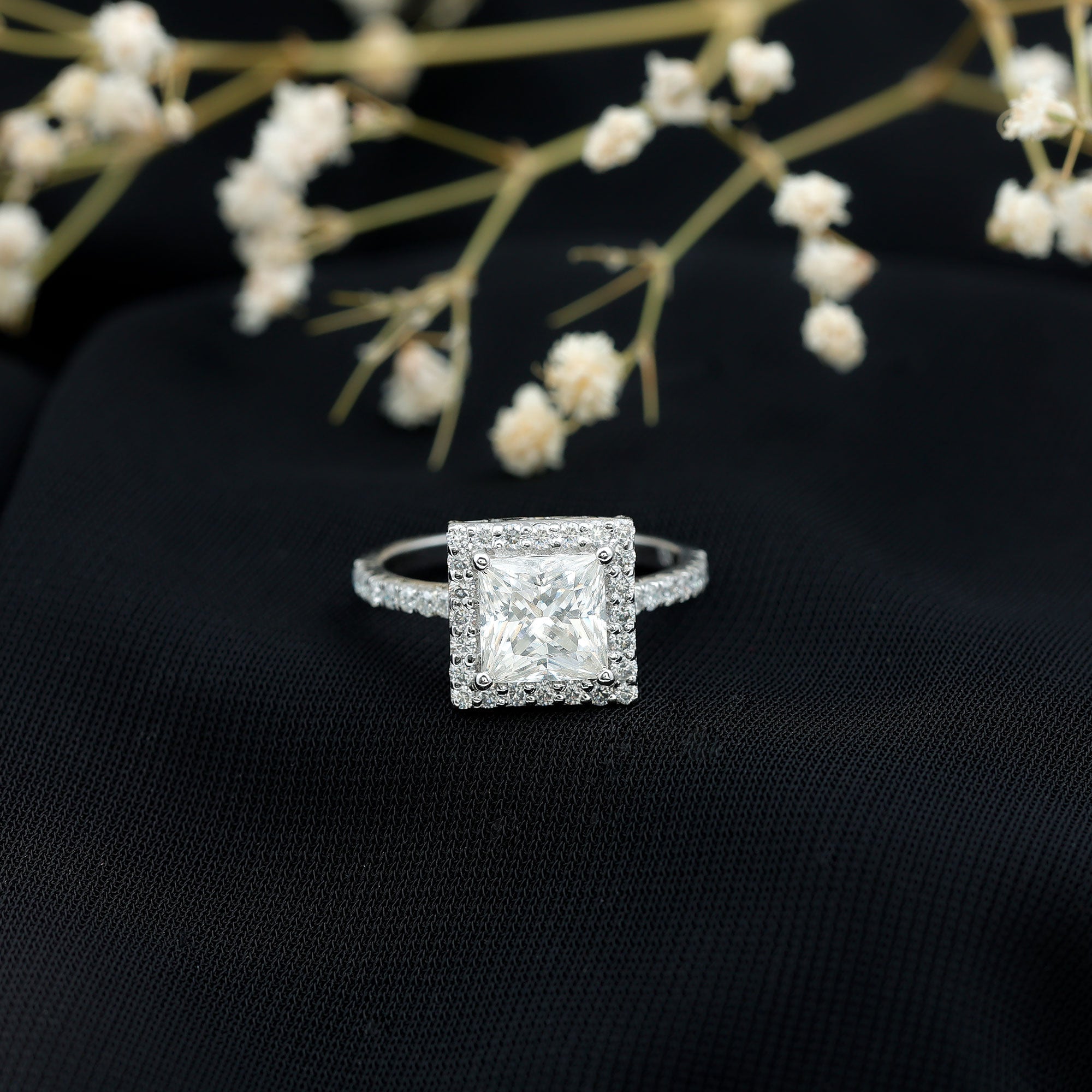 3 CT Princess Cut Moissanite Halo Engagement Ring