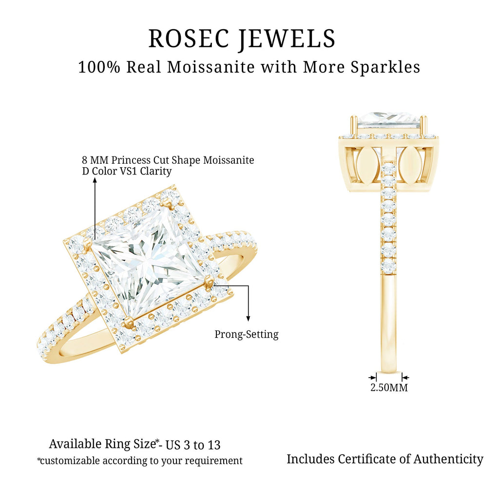 3 CT Princess Cut Moissanite Halo Engagement Ring
