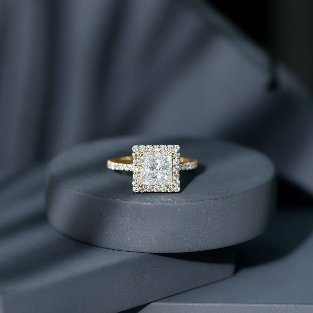 3 CT Princess Cut Moissanite Halo Engagement Ring