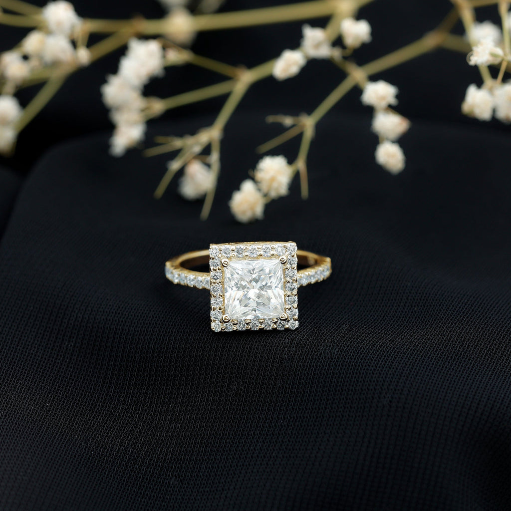3 CT Princess Cut Moissanite Halo Engagement Ring