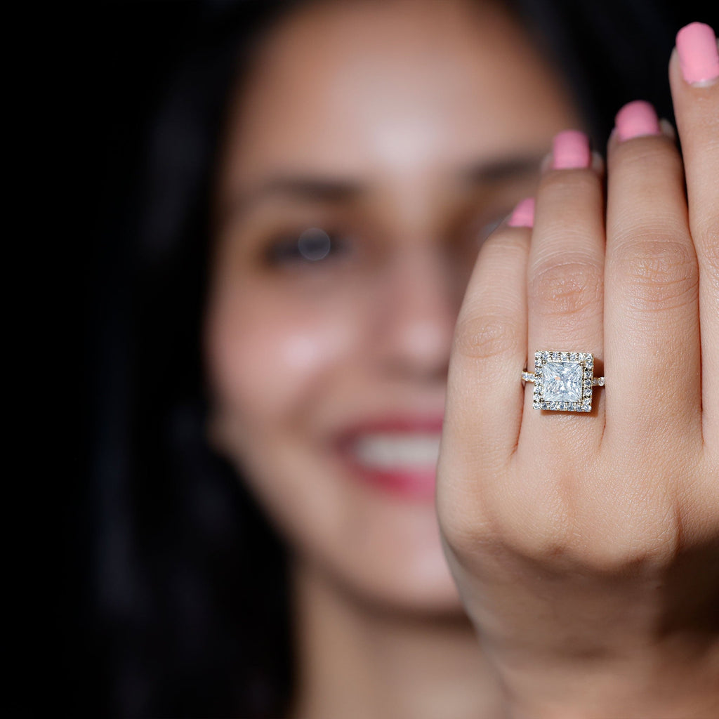 3 CT Princess Cut Moissanite Halo Engagement Ring