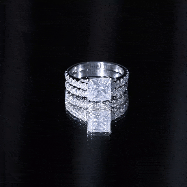 8 MM Certified Moissanite Princess Cut Engagement Ring With Wedding Band