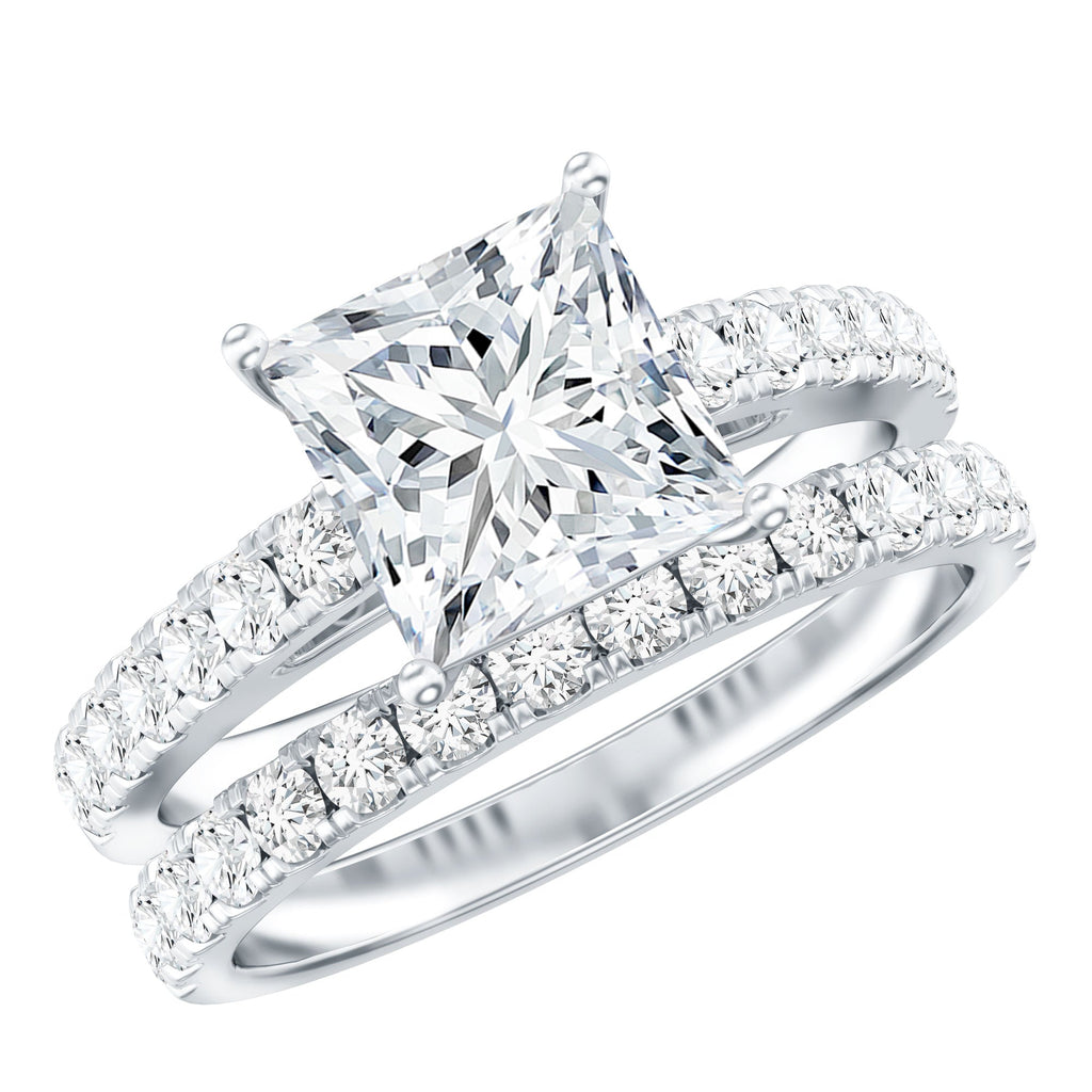 8 MM Certified Moissanite Princess Cut Engagement Ring With Wedding Band