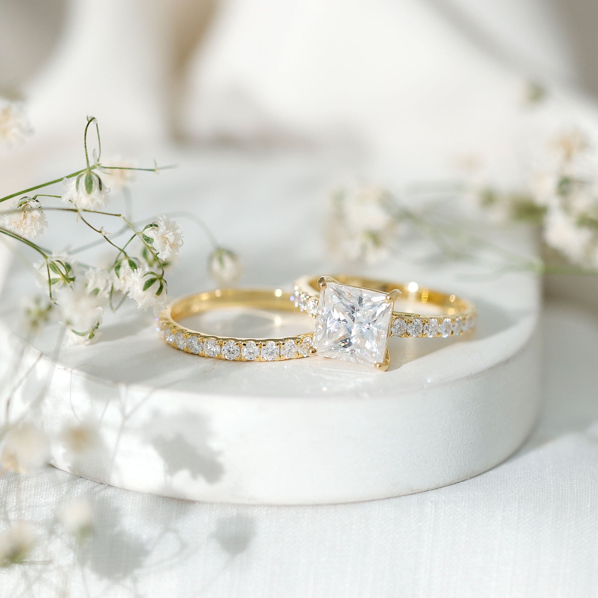 8 MM Certified Moissanite Princess Cut Engagement Ring With Wedding Band