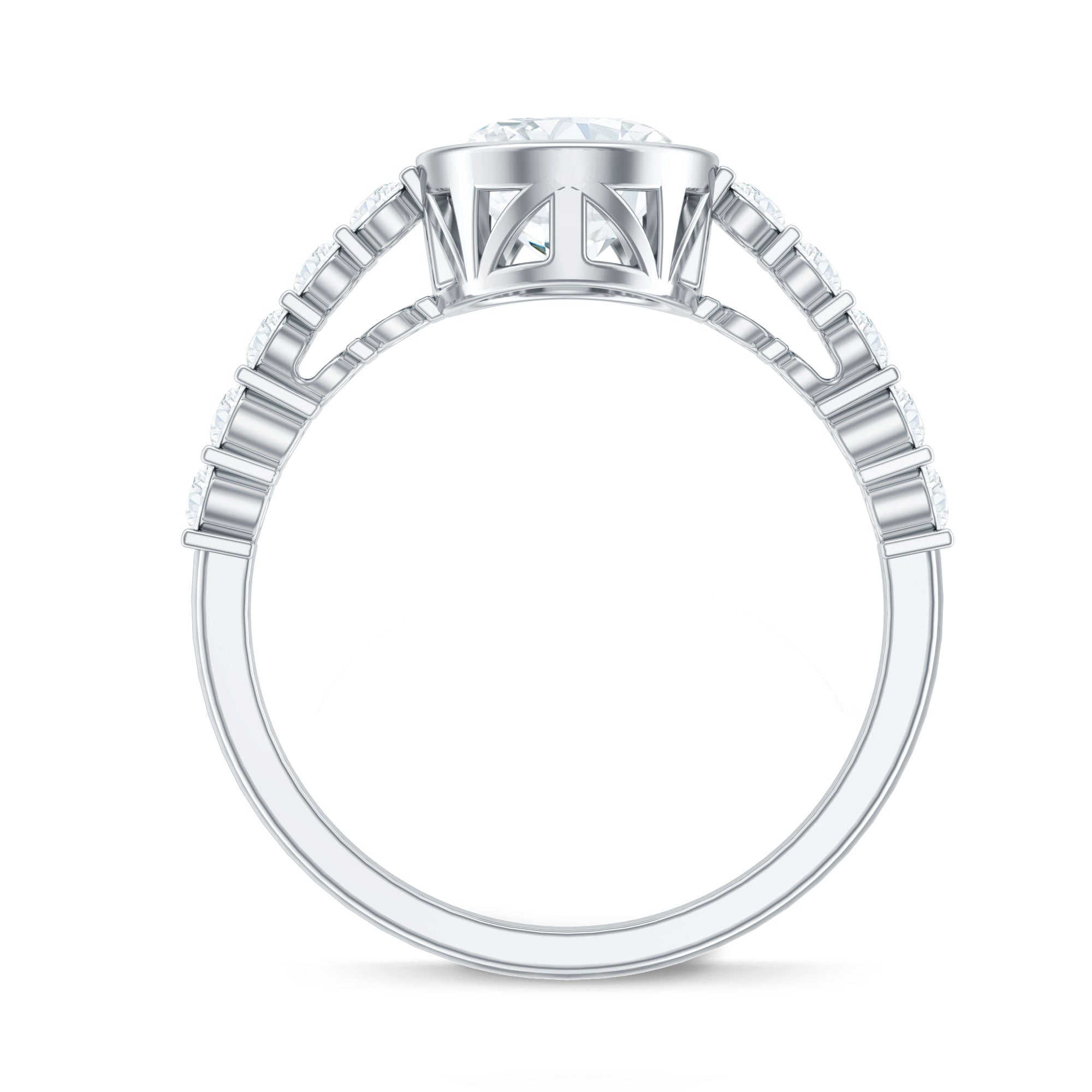 Bezel Set Moissanite Oval Engagement Ring with Side Stones