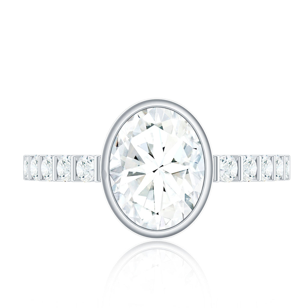 Bezel Set Moissanite Oval Engagement Ring with Side Stones