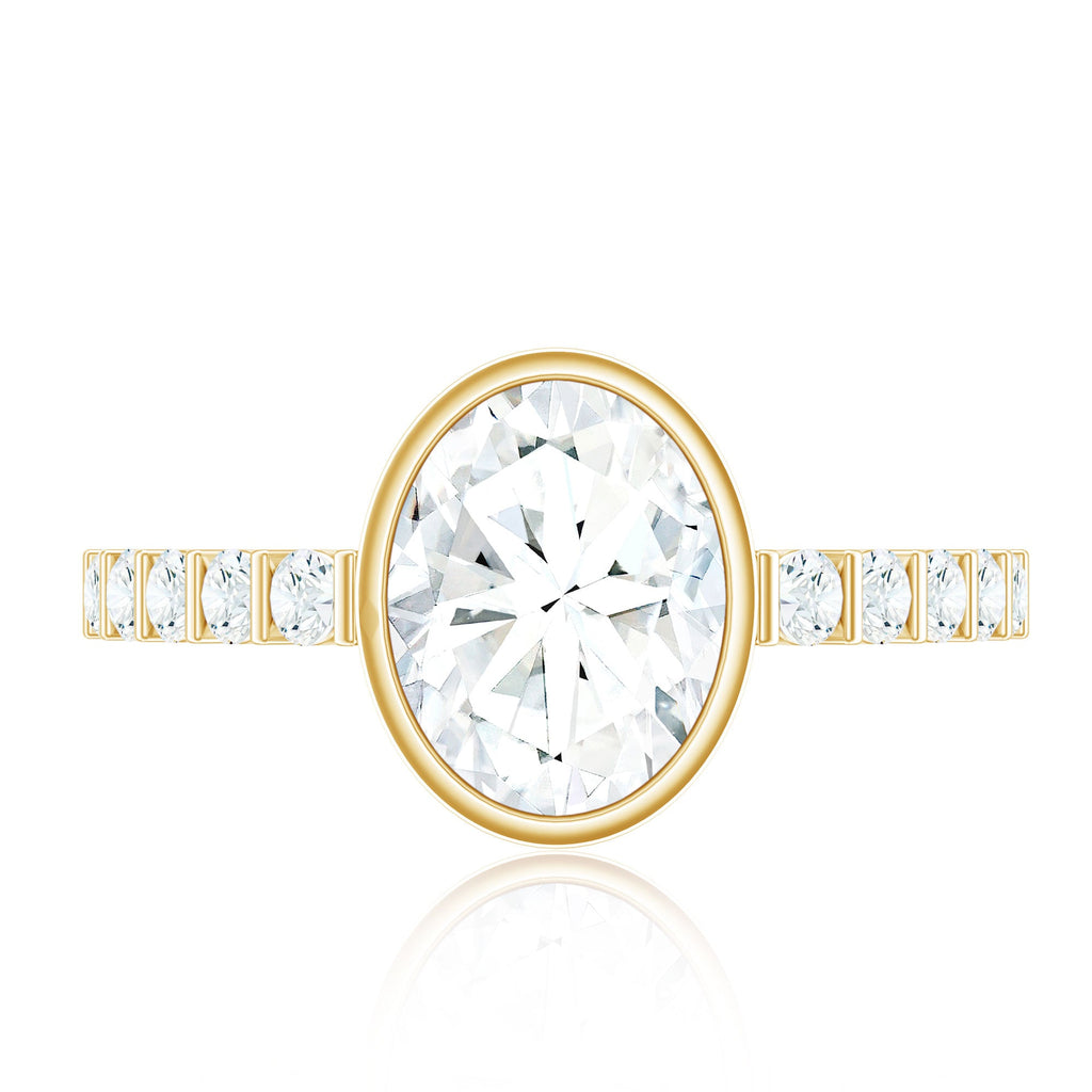 Bezel Set Moissanite Oval Engagement Ring with Side Stones