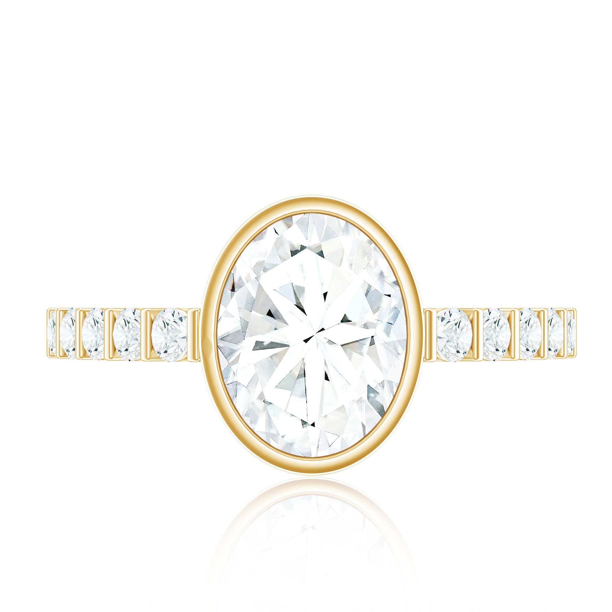 Bezel Set Moissanite Oval Engagement Ring with Side Stones