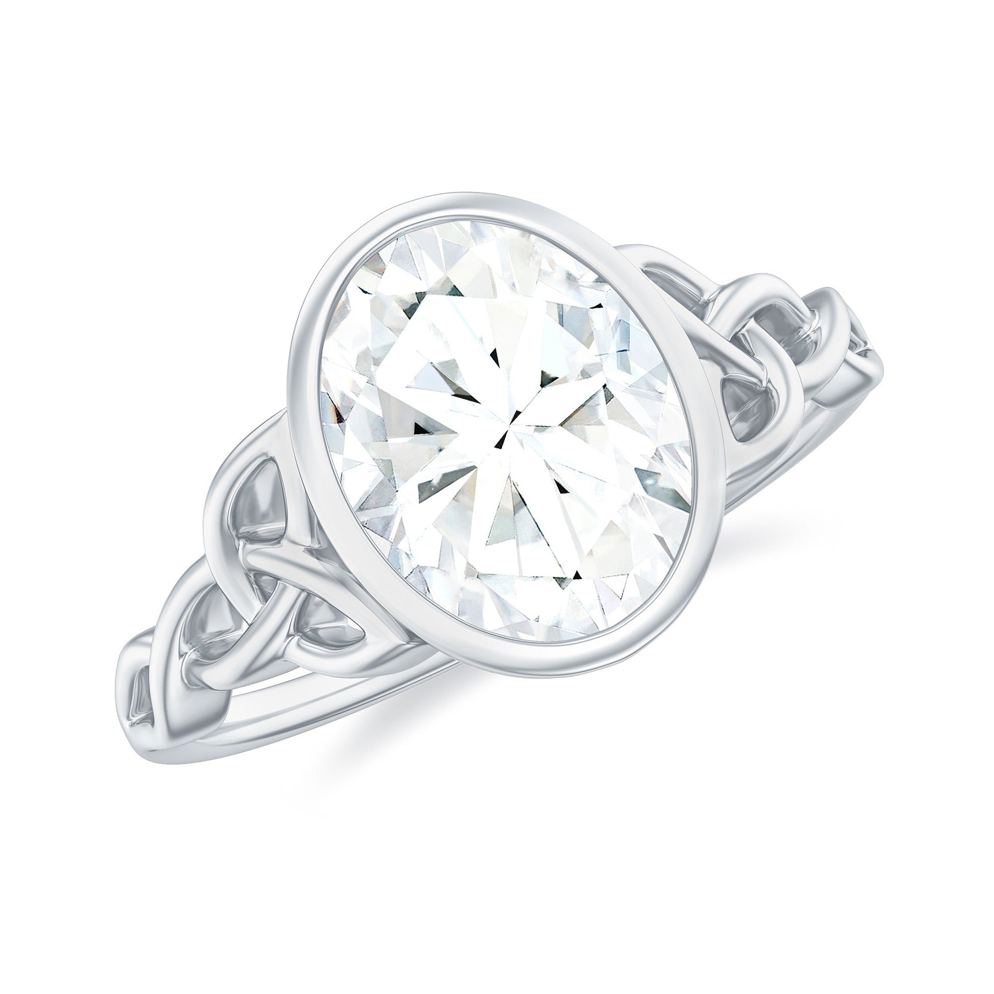 Solitaire Moissanite Celtic Engagement Ring in Bezel Setting