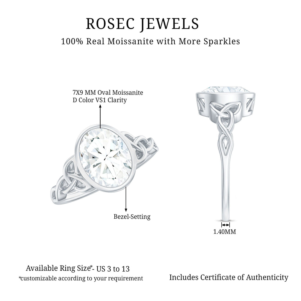 Solitaire Moissanite Celtic Engagement Ring in Bezel Setting