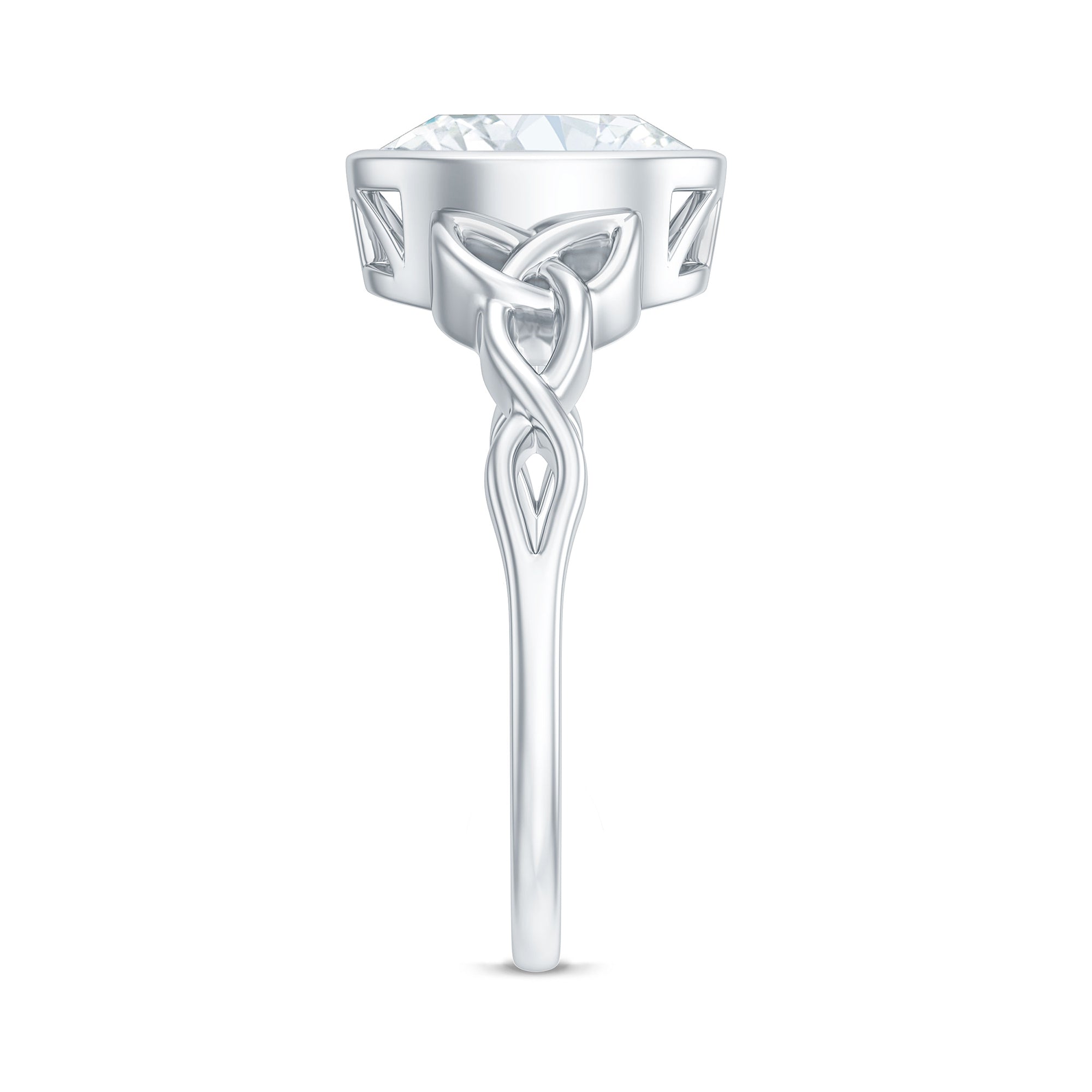 Solitaire Moissanite Celtic Engagement Ring in Bezel Setting