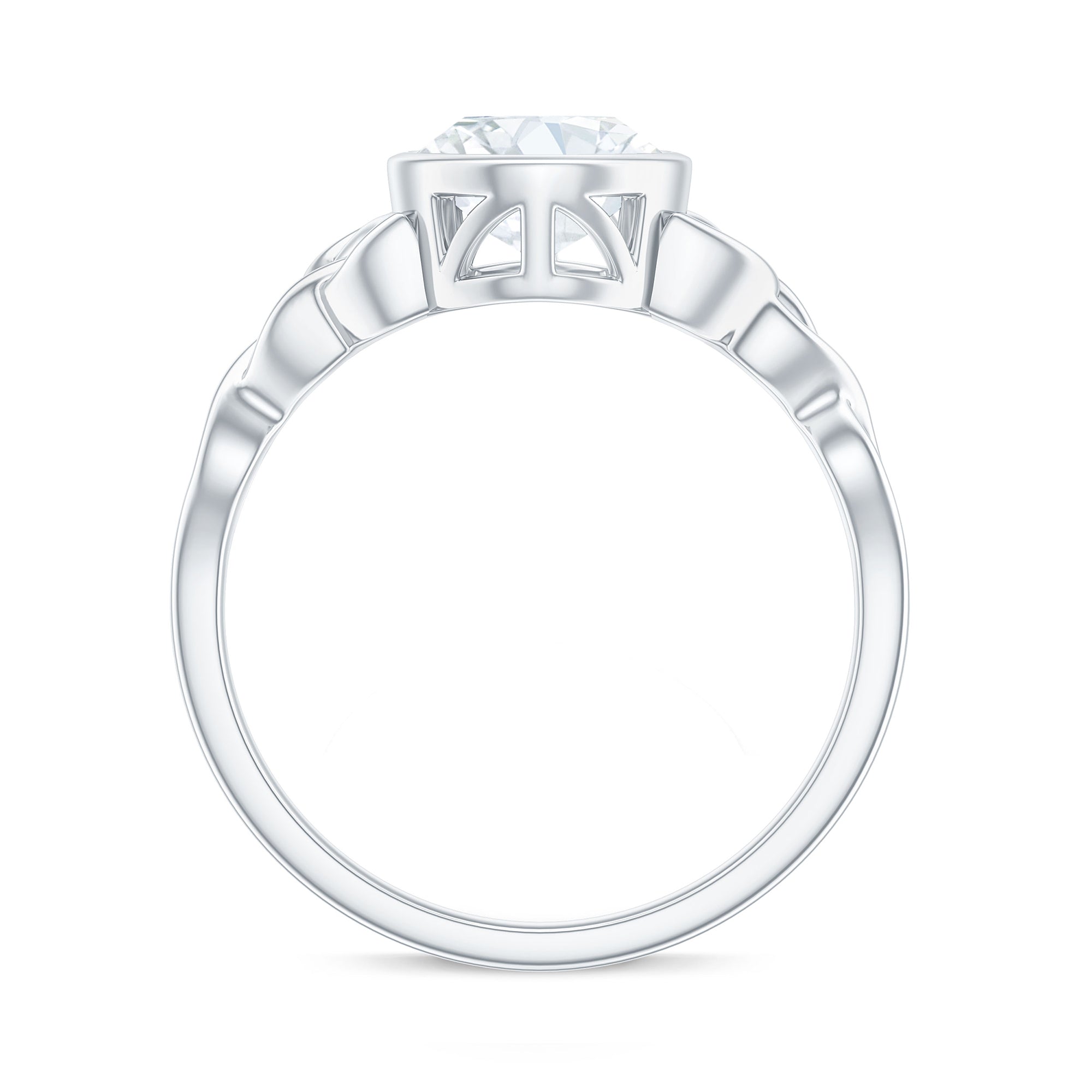 Solitaire Moissanite Celtic Engagement Ring in Bezel Setting