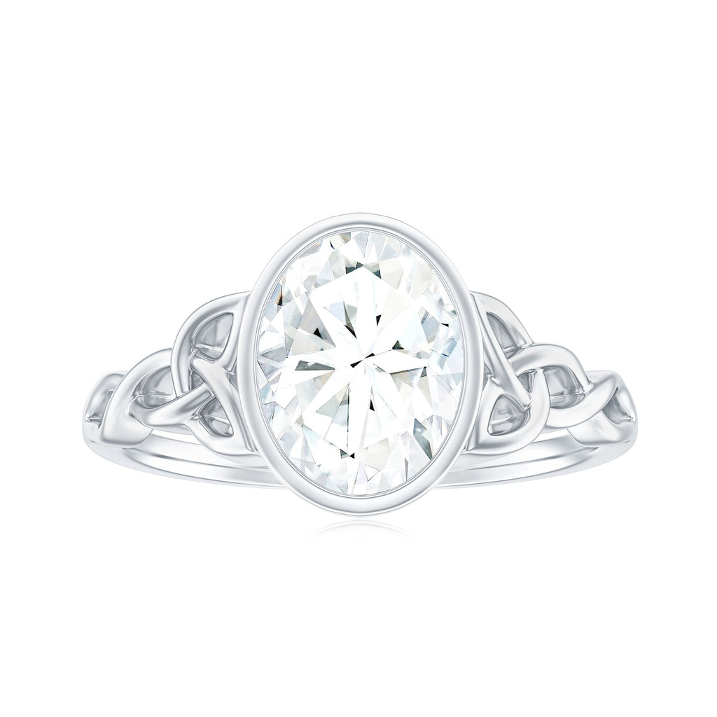 Solitaire Moissanite Celtic Engagement Ring in Bezel Setting