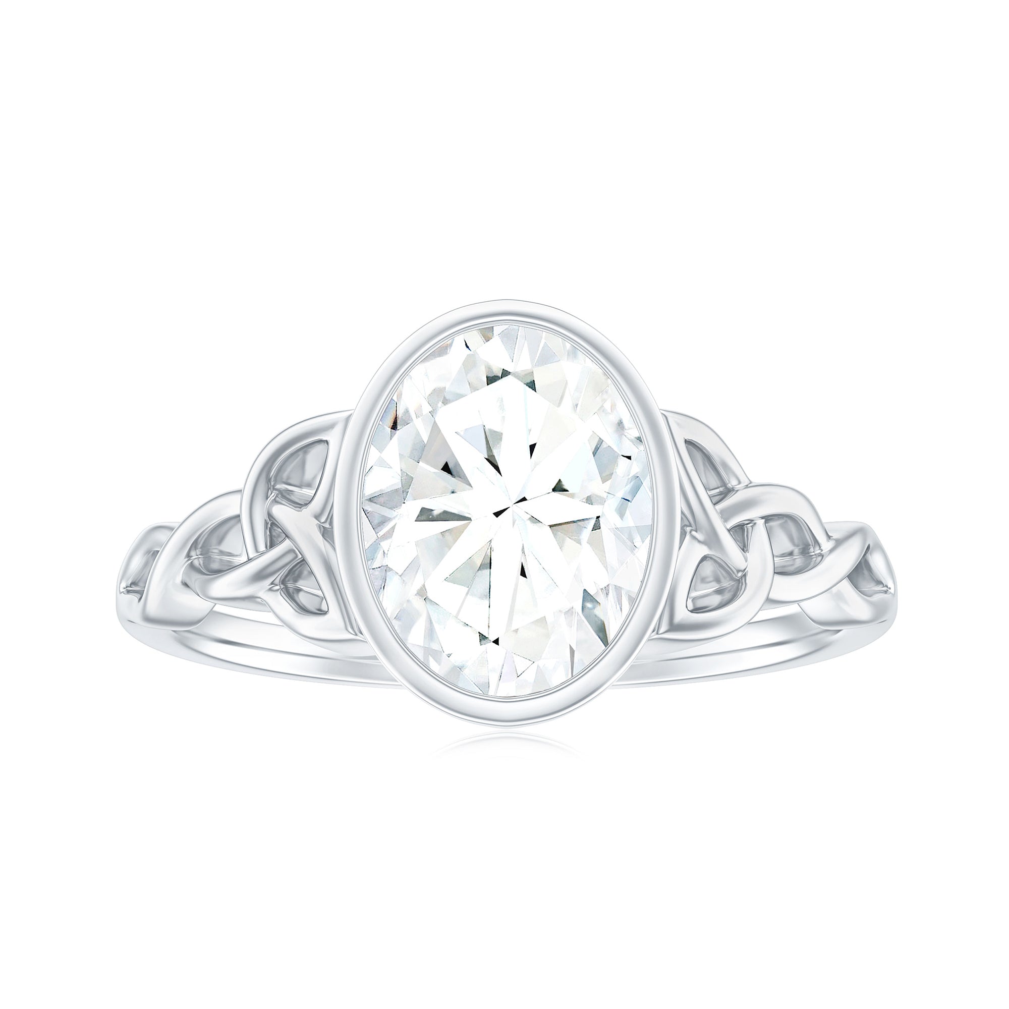 Solitaire Moissanite Celtic Engagement Ring in Bezel Setting
