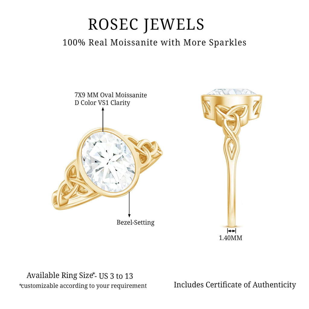 Solitaire Moissanite Celtic Engagement Ring in Bezel Setting