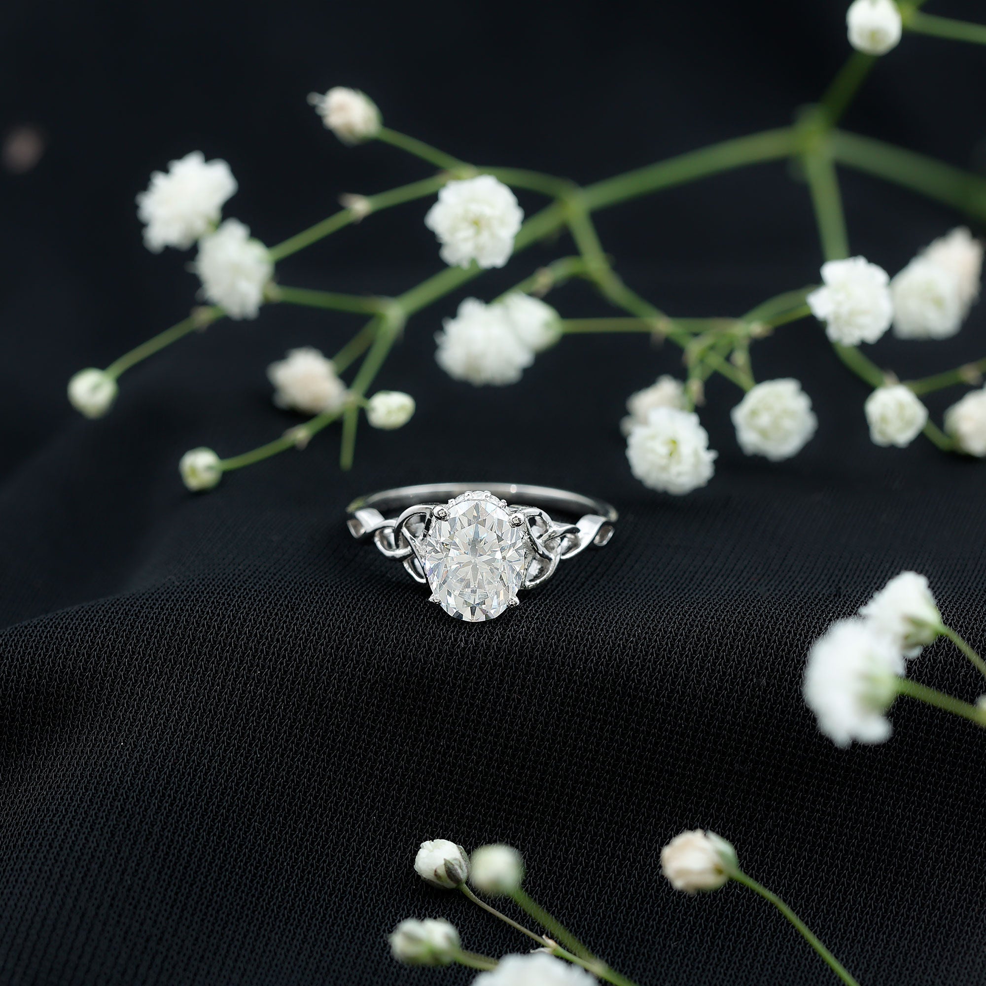 Certified 7X9MM Oval Moissanite Hidden Halo Engagement Ring