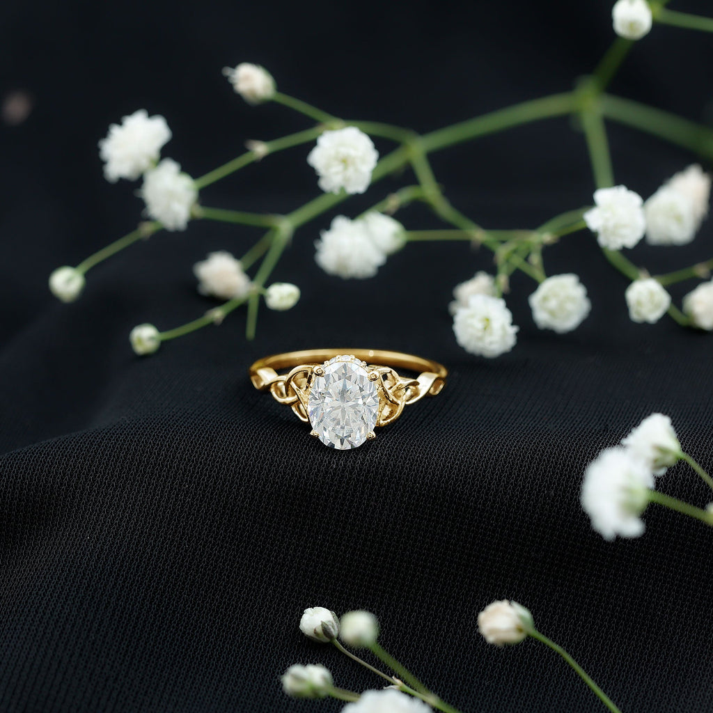Certified 7X9MM Oval Moissanite Hidden Halo Engagement Ring