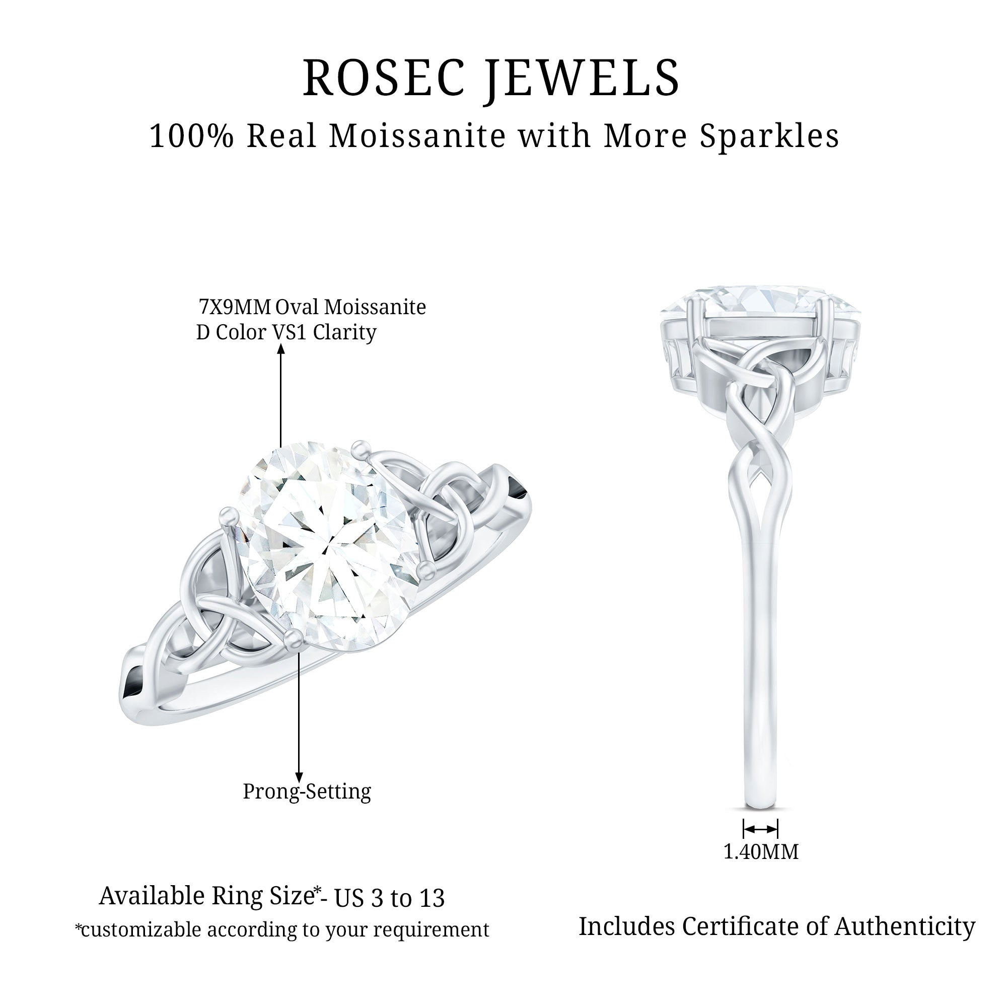 Oval Moissanite Engagement Ring with Celtic Band