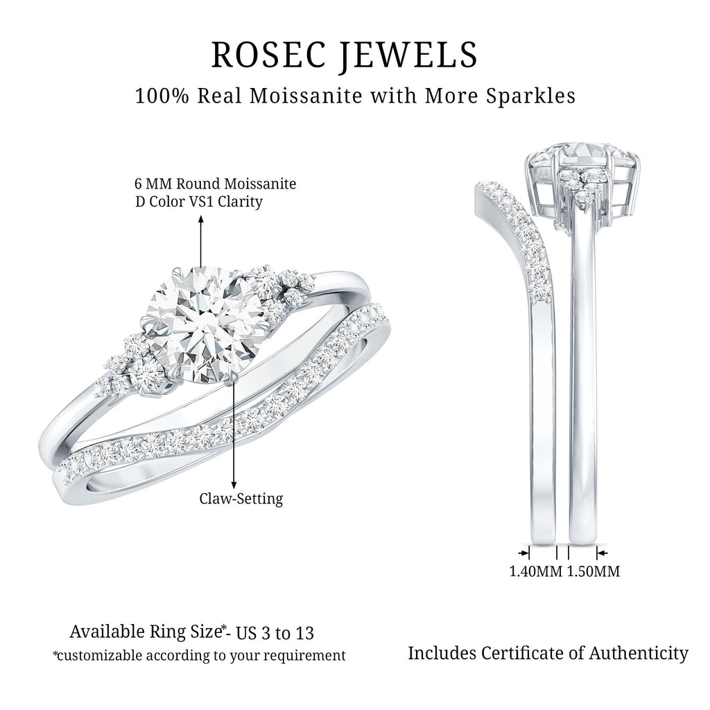 6 MM Round Cut Moissanite Wedding Ring Set For Bride