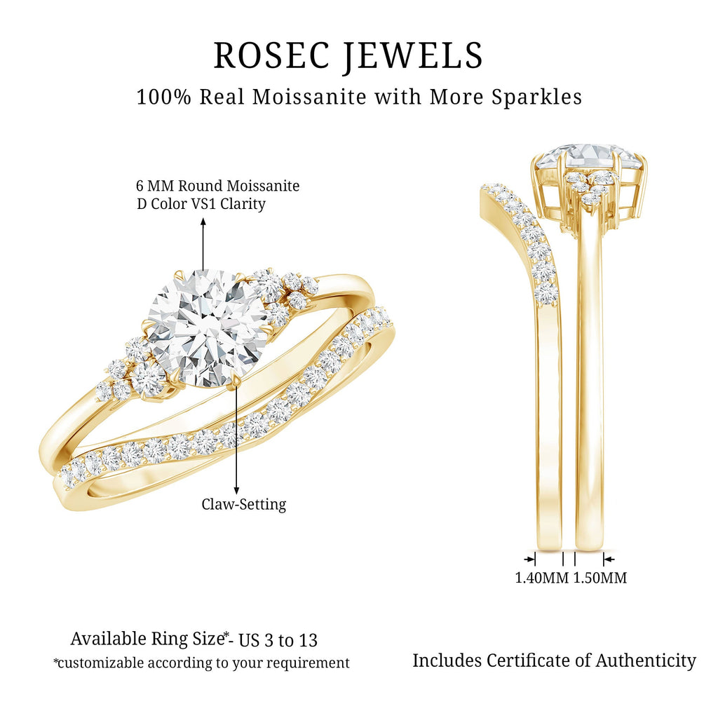 6 MM Round Cut Moissanite Wedding Ring Set For Bride