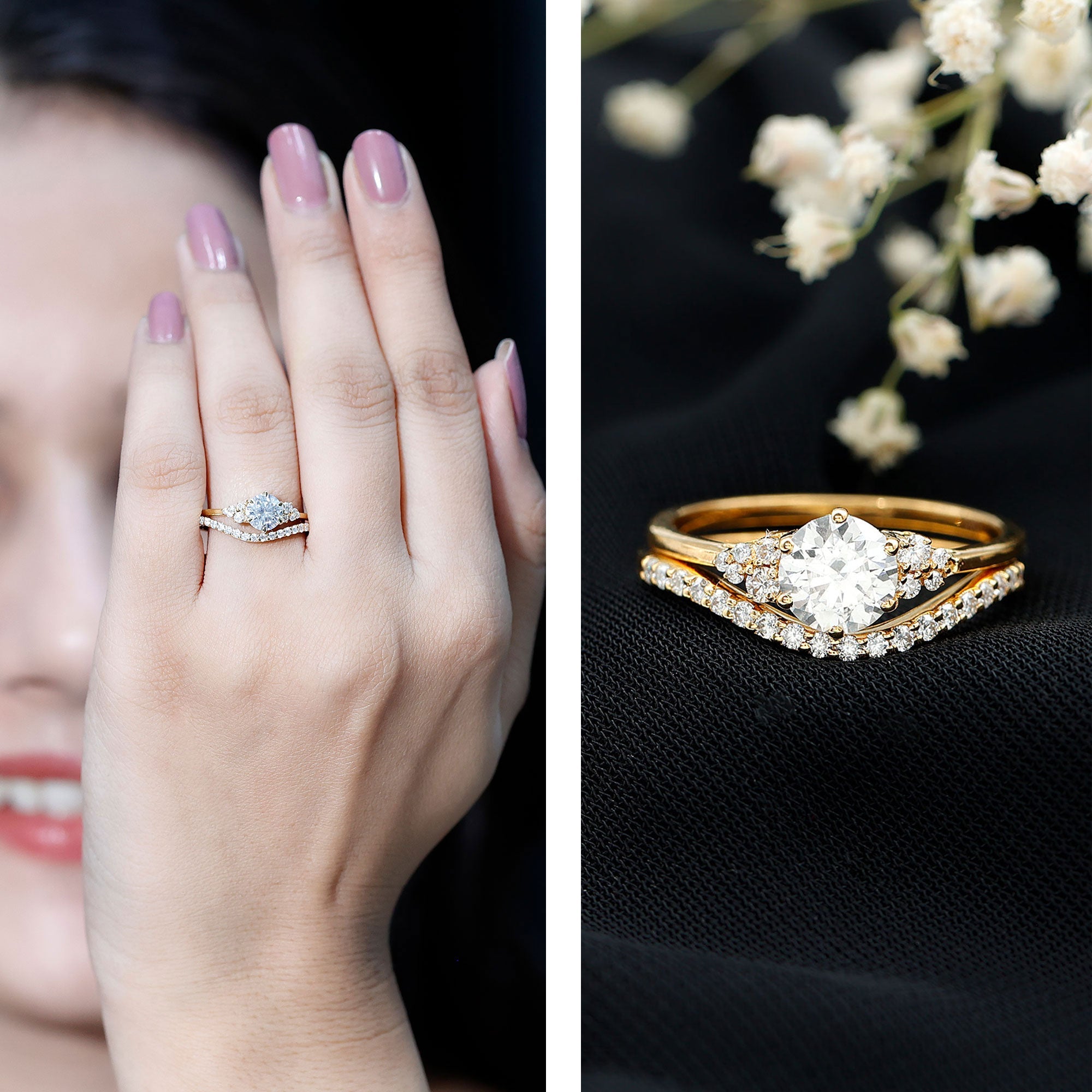 6 MM Round Cut Moissanite Wedding Ring Set For Bride