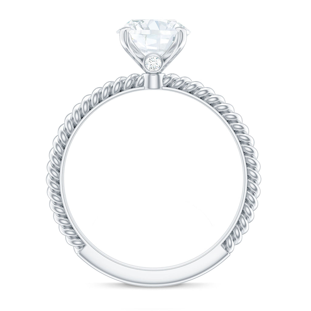 Oval Shape Moissanite Solitaire Engagement Ring with Twisted Rope
