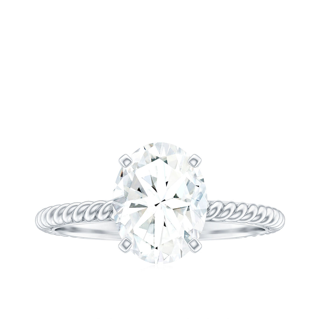 Oval Shape Moissanite Solitaire Engagement Ring with Twisted Rope