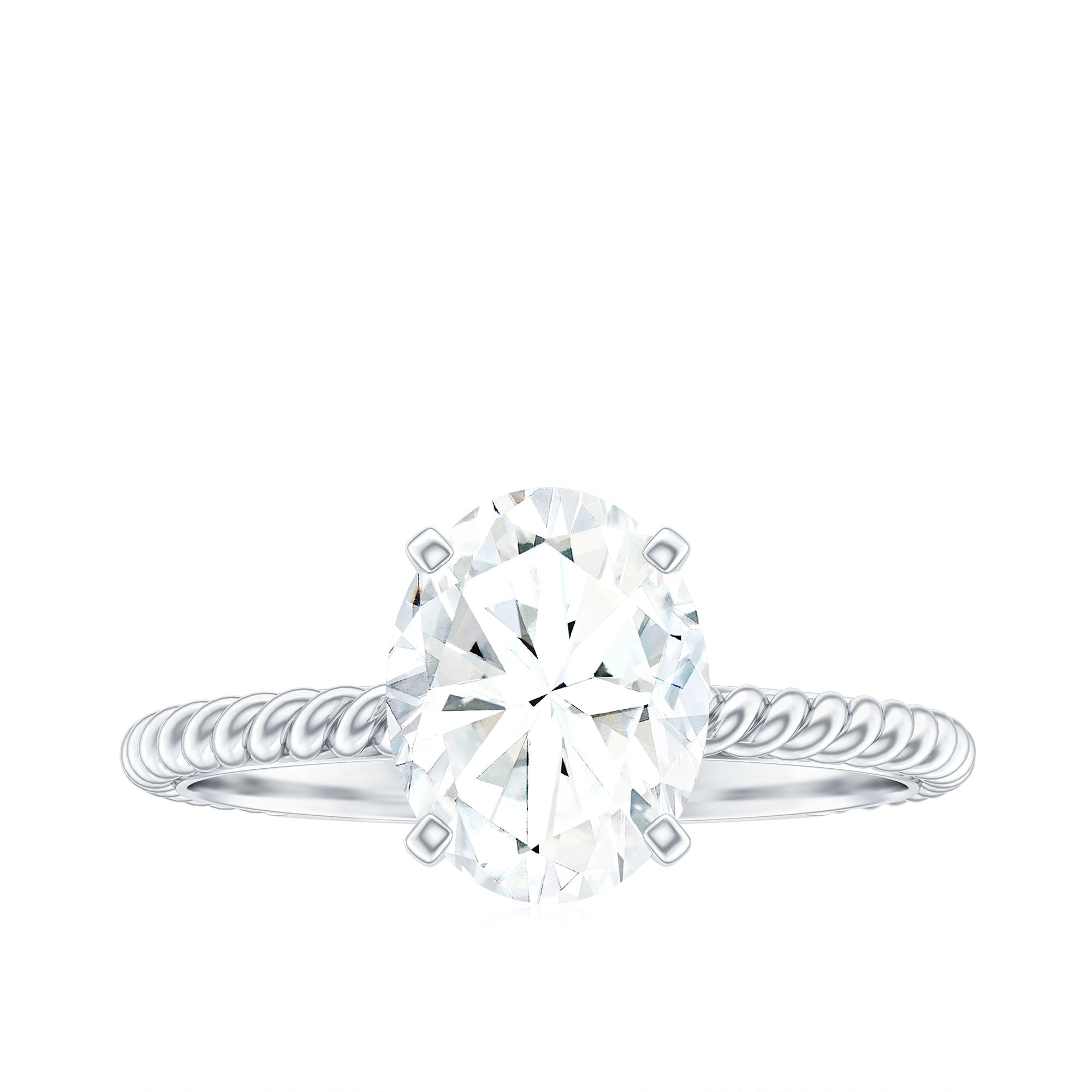 Oval Shape Moissanite Solitaire Engagement Ring with Twisted Rope