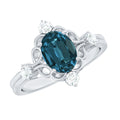 Art Deco Inspired Blue Topaz Oval Engagement Ring with Diamond