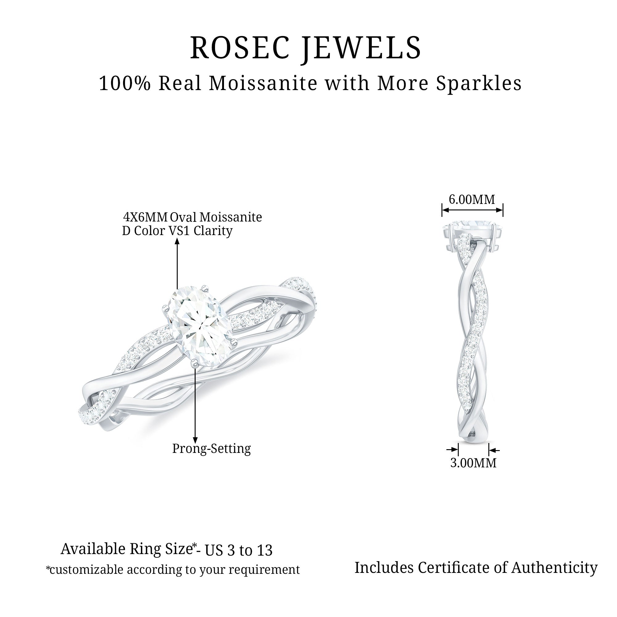 Oval Cut Moissanite Braided Engagement Ring