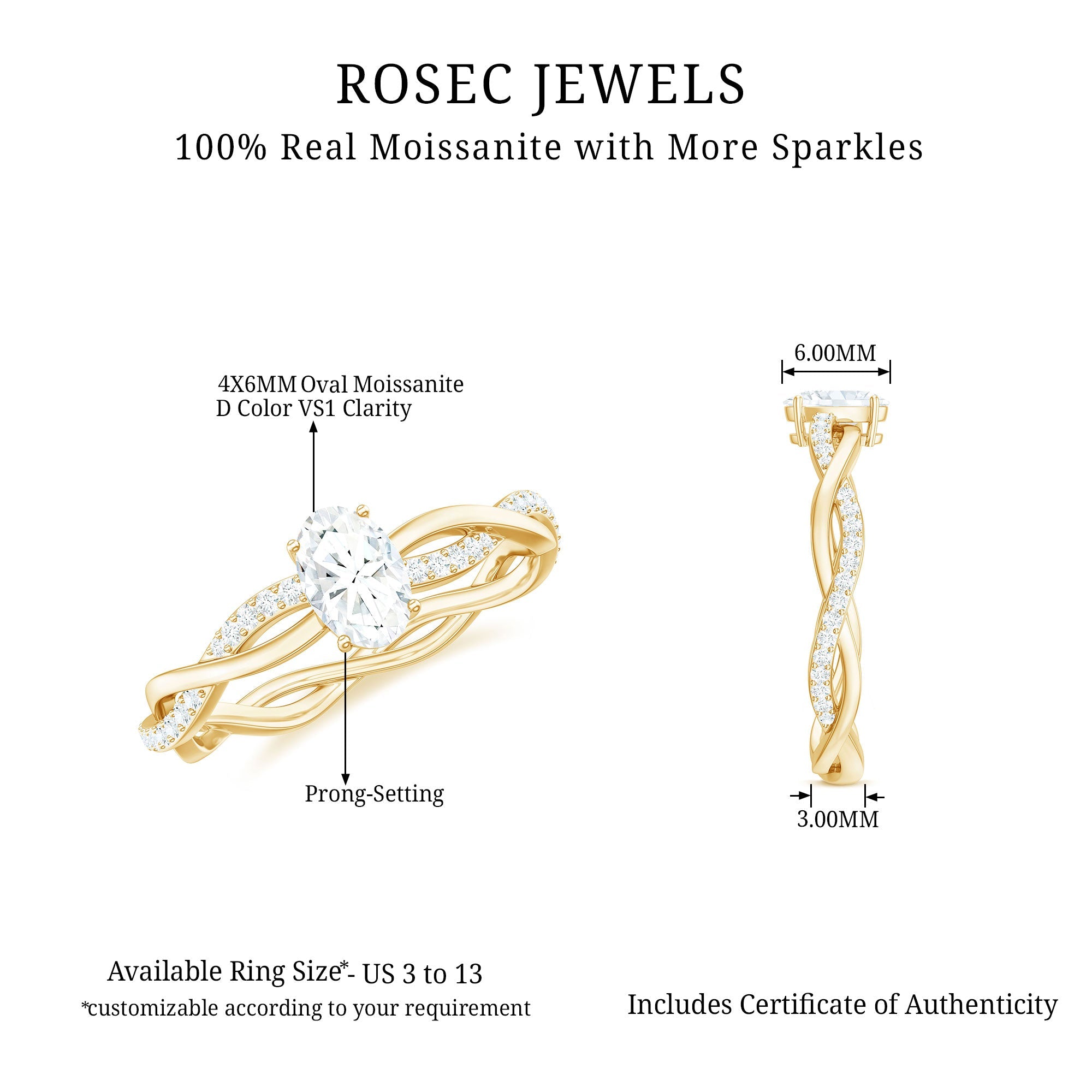 Oval Cut Moissanite Braided Engagement Ring