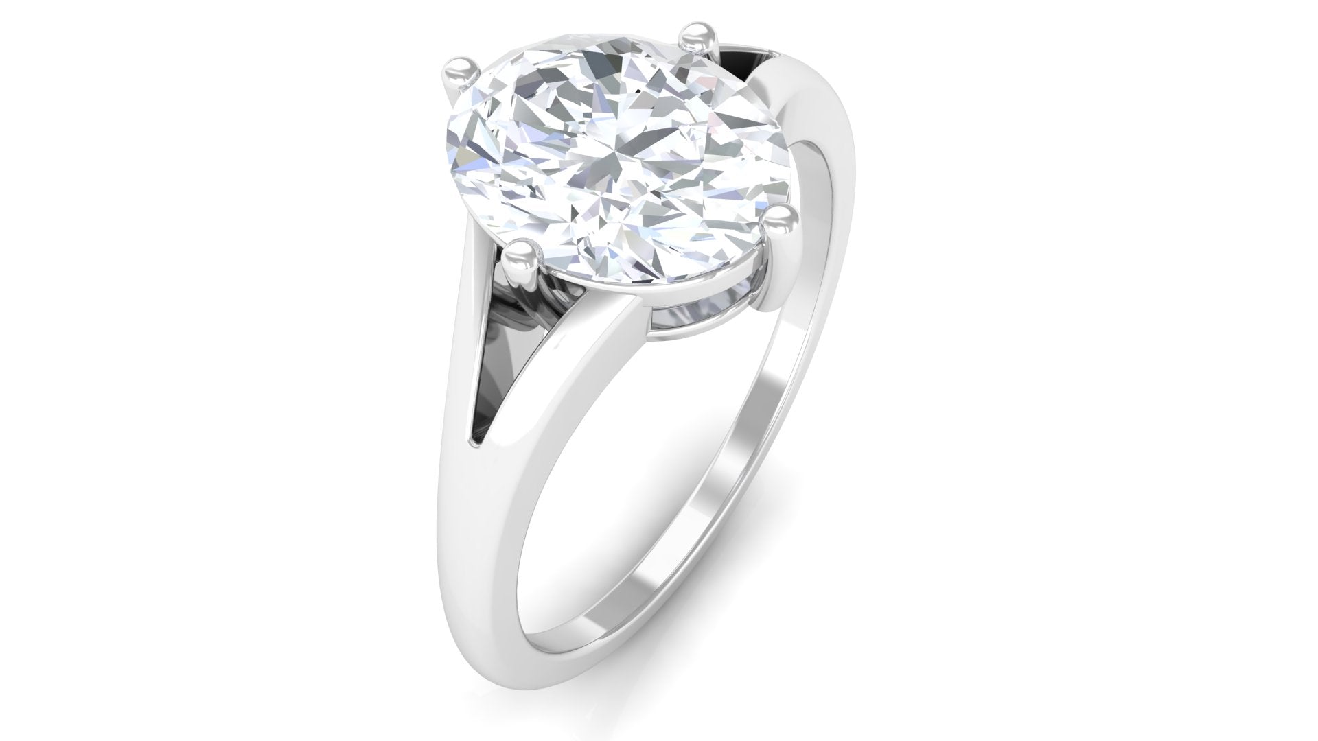 Oval Cut Moissanite Solitaire Engagement Ring in Split Shank