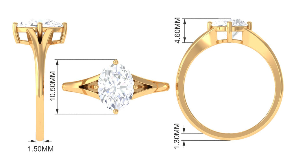 Oval Cut Moissanite Solitaire Engagement Ring in Split Shank