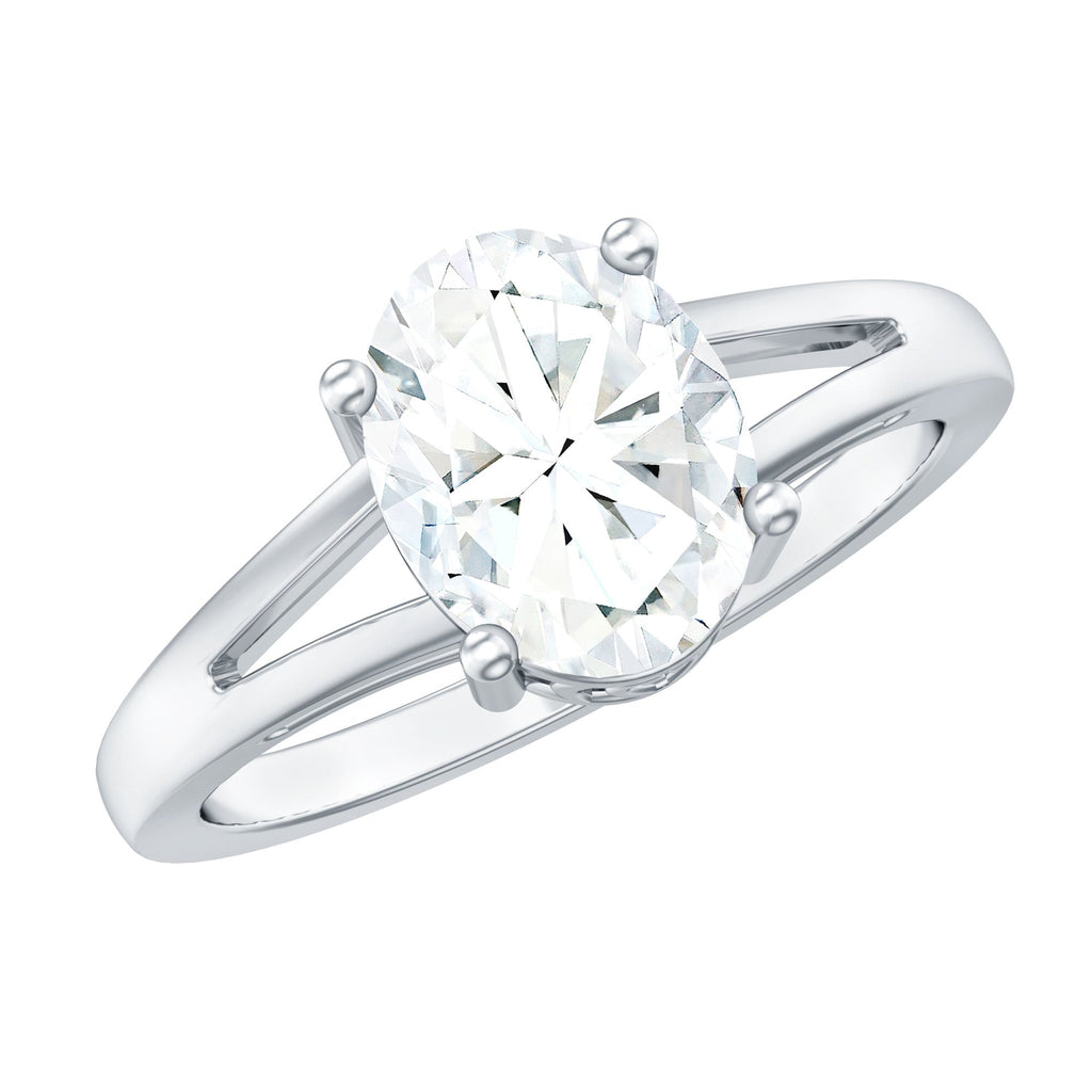 Solitaire Oval Cut Moissanite Split Shank Engagement Ring