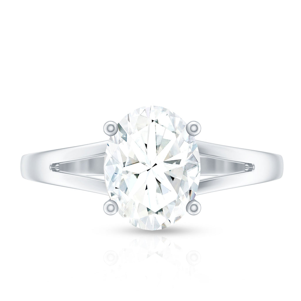 Solitaire Oval Cut Moissanite Split Shank Engagement Ring