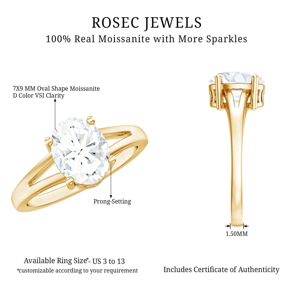 Solitaire Oval Cut Moissanite Split Shank Engagement Ring