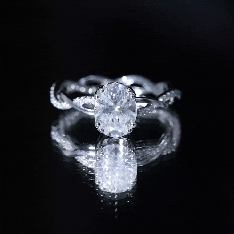 7X9 MM Certified Moissanite Oval Engagement Ring with Double Prong