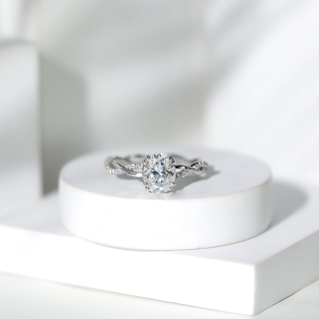 7X9 MM Certified Moissanite Oval Engagement Ring with Double Prong