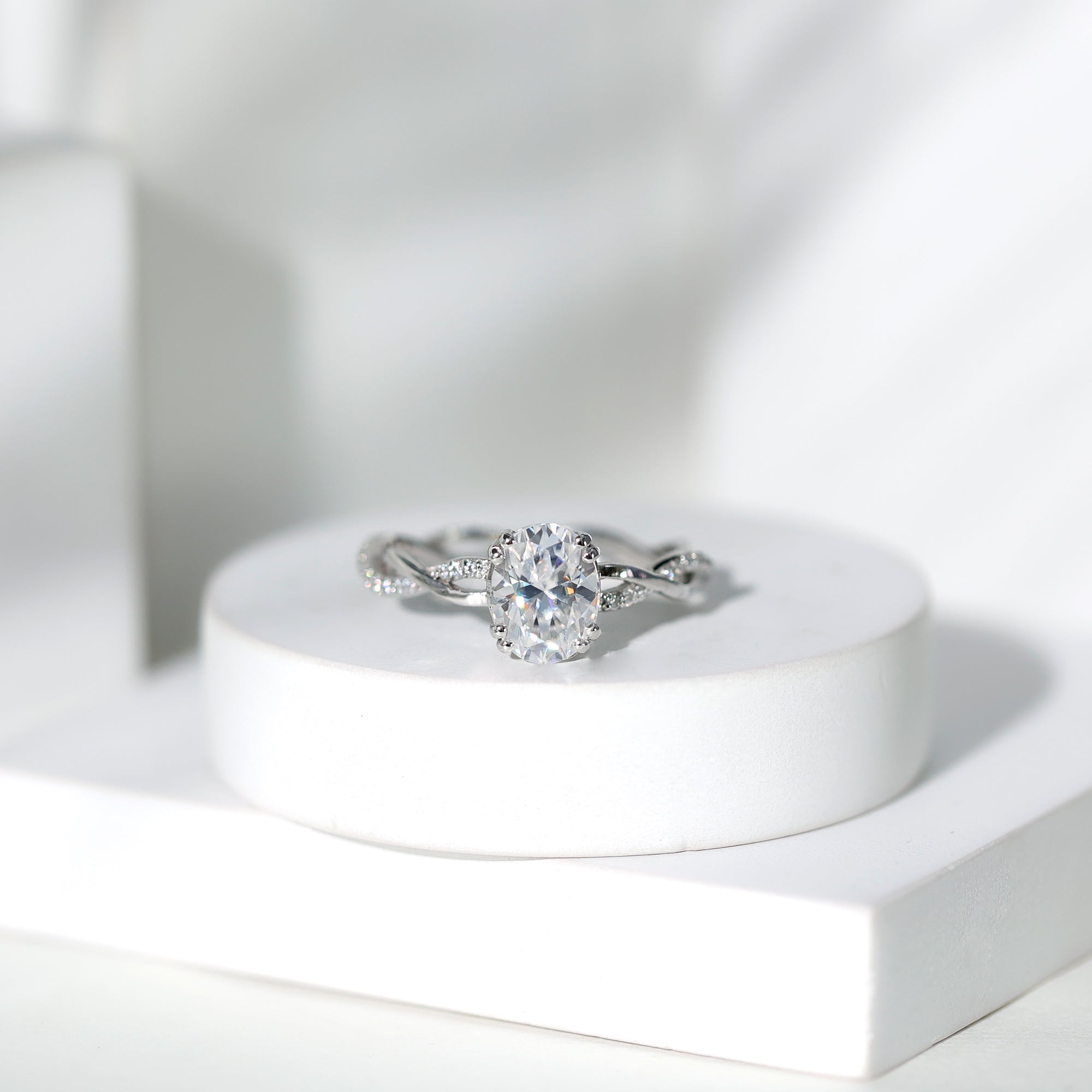 7X9 MM Certified Moissanite Oval Engagement Ring with Double Prong