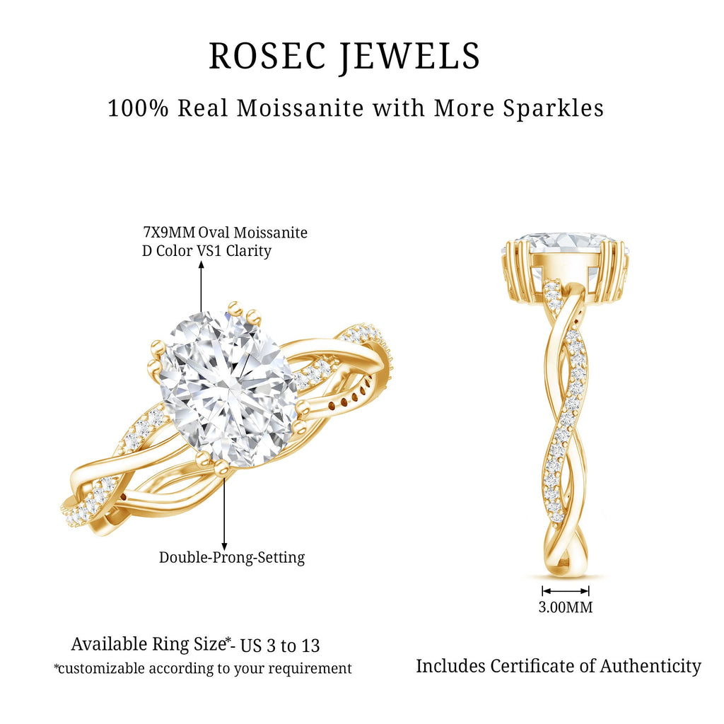 7X9 MM Certified Moissanite Oval Engagement Ring with Double Prong